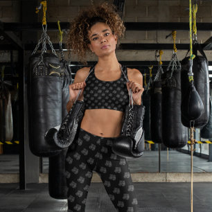 Boxing Gloves Hanging Pattern Sport Grey Black Leggings