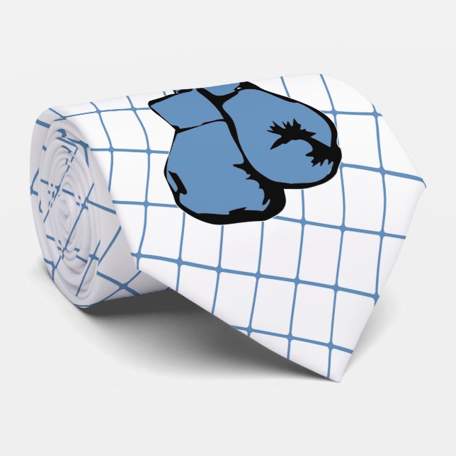 Boxing Gloves on Blue Check Necktie (Rolled)
