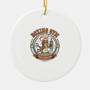 Boxing Gym Cat Boxing Gym Cat Vintage Vector Art S Ceramic Tree Decoration