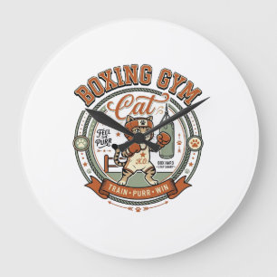Boxing Gym Cat Boxing Gym Cat Vintage Vector Art S Large Clock