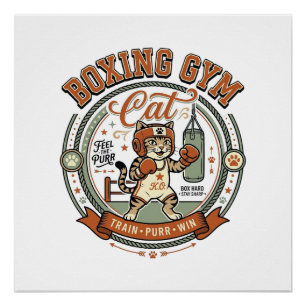 Boxing Gym Cat Boxing Gym Cat Vintage Vector Art S Poster