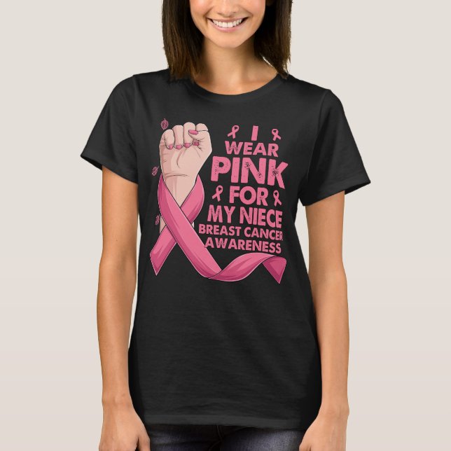 Boxing Hand I Wear Pink For My Niece Breast Cancer T-Shirt (Front)