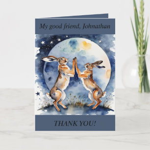 Boxing Hares Full Moon Thank You Card (editable)