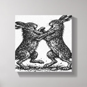 Boxing Hares – Haunted Ink Woodland Duel Canvas Print