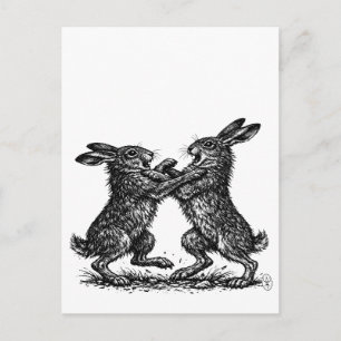 Boxing Hares – Haunted Ink Woodland Duel Postcard
