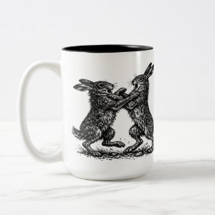 Boxing Hares – Haunted Ink Woodland Duel Two-Tone Coffee Mug