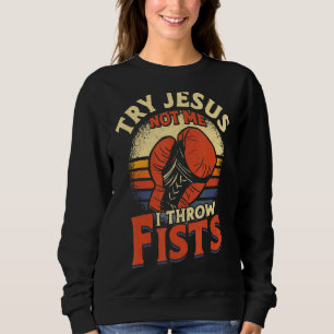 Boxing Jesus Faith Christian Cross Vintage Retro T Sweatshirt