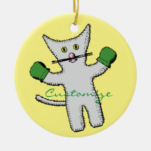 Boxing Kitten with Mittens Thunder_Cove Ceramic Tree Decoration