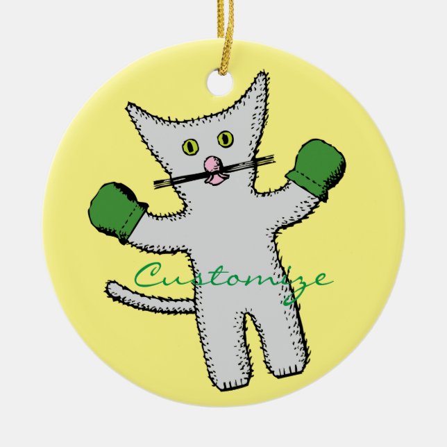 Boxing Kitten with Mittens Thunder_Cove Ceramic Tree Decoration (Front)