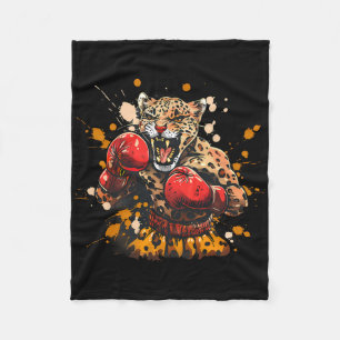 Boxing Leopard With Boxing Gloves Kickboxing Funny Fleece Blanket