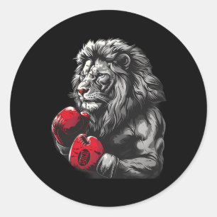 Boxing Lion Portrait Motif Wildlife Kickboxing Lov Classic Round Sticker
