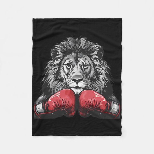 Boxing Lion Portrait Motif Wildlife Kickboxing Lov Fleece Blanket (Front)