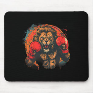 Boxing Lion Portrait Motif Wildlife Kickboxing Lov Mouse Mat