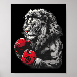 Boxing Lion Portrait Motif Wildlife Kickboxing Lov Poster