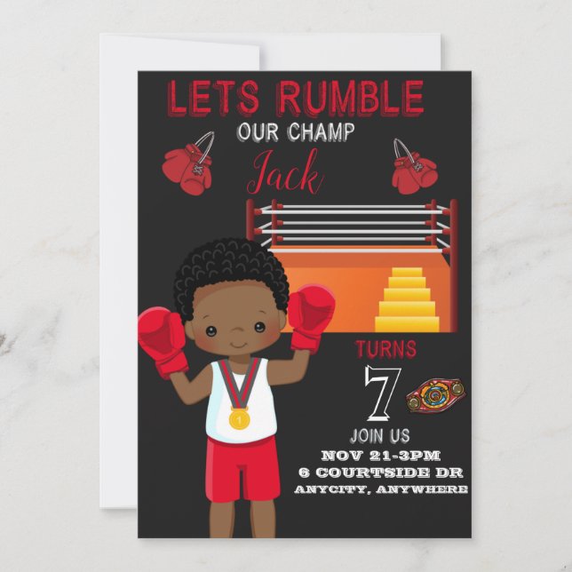 Boxing Match Birthday Invitation Card (Front)
