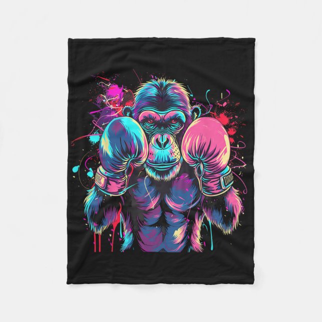 Boxing Monkey Lover Boxing Gloves Kickboxing Funny Fleece Blanket (Front)