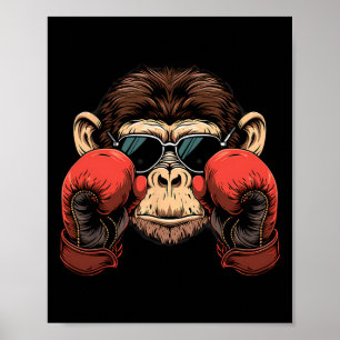 Boxing Monkey Lover Boxing Gloves Kickboxing Funny Poster