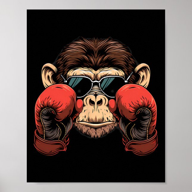 Boxing Monkey Lover Boxing Gloves Kickboxing Funny Poster (Front)