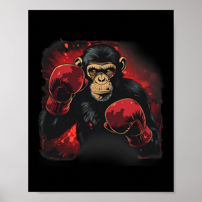 Boxing Monkey With Boxing Gloves Kickboxing Funny  Poster (Front)