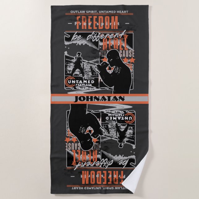 Boxing Motivation Rebel Fighter Gym Training Beach Towel (Front)