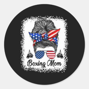 Boxing Mum Messy Bun Usa Flag Gles 4th Of July Pat Classic Round Sticker