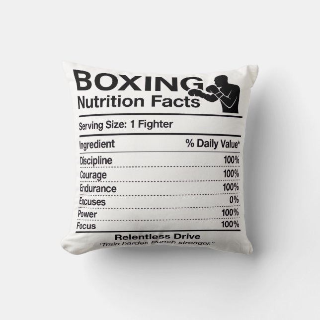 Boxing Nutrition Facts Throw Pillow Gift for Boxer (Front)