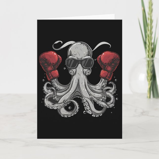 Boxing Octopus Lover Ocean Sea Creature Boxer Kick Card (Front)