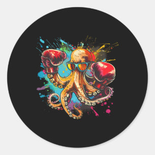 Boxing Octopus Lover Ocean Sea Creature Boxer Kick Classic Round Sticker