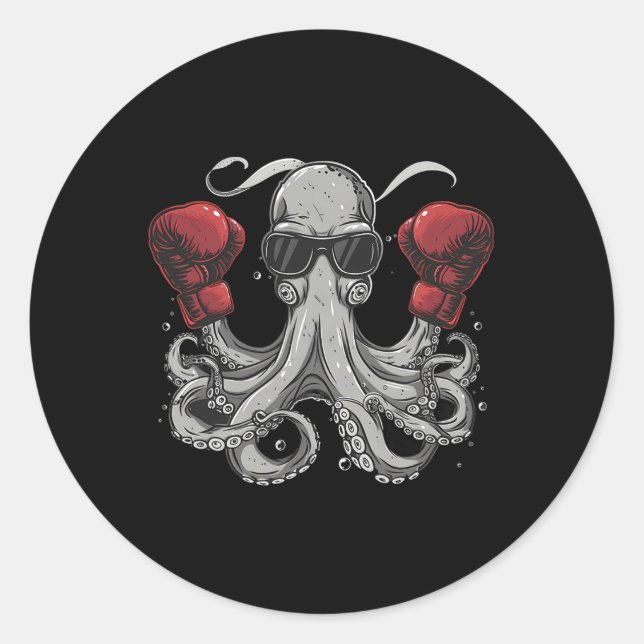 Boxing Octopus Lover Ocean Sea Creature Boxer Kick Classic Round Sticker (Front)