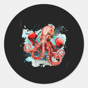 Boxing Octopus Lover Ocean Sea Creature Boxer Kick Classic Round Sticker