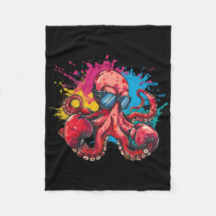Boxing Octopus Lover Ocean Sea Creature Boxer Kick Fleece Blanket