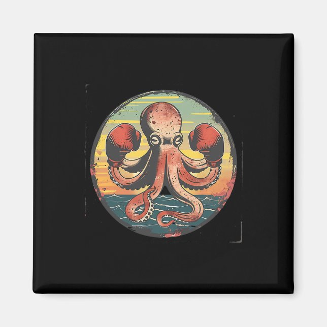 Boxing Octopus Lover Ocean Sea Creature Boxer Kick Magnet (Front)