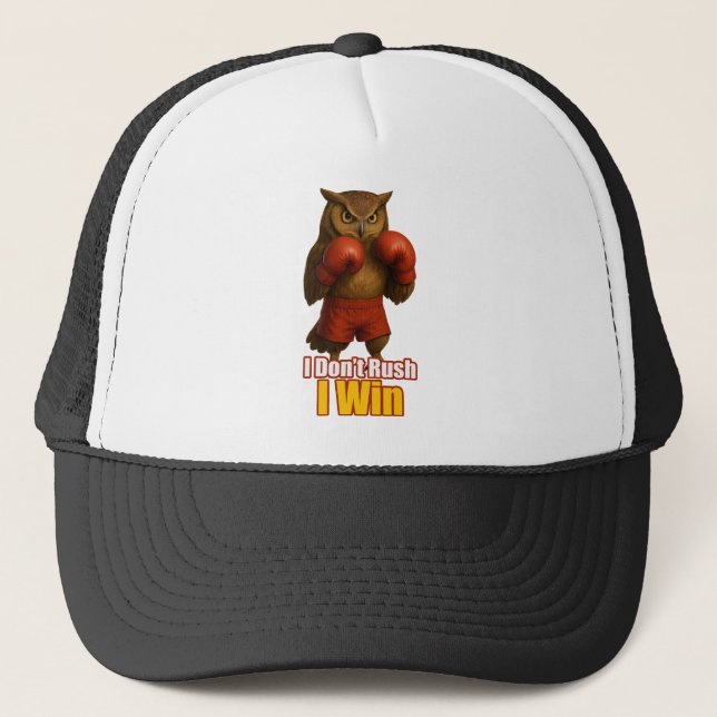 Boxing Owl  Win with Patience Trucker Hat (Front)
