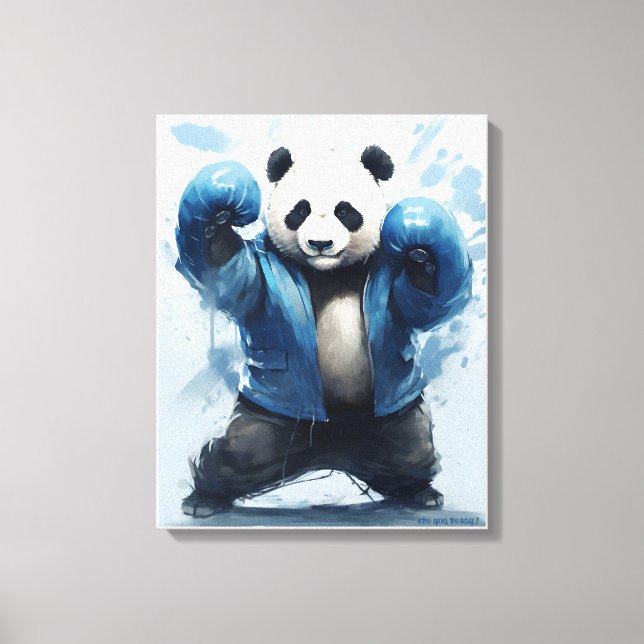 Boxing Panda Are You Ready Blue Panda Art Canvas Print (Front)