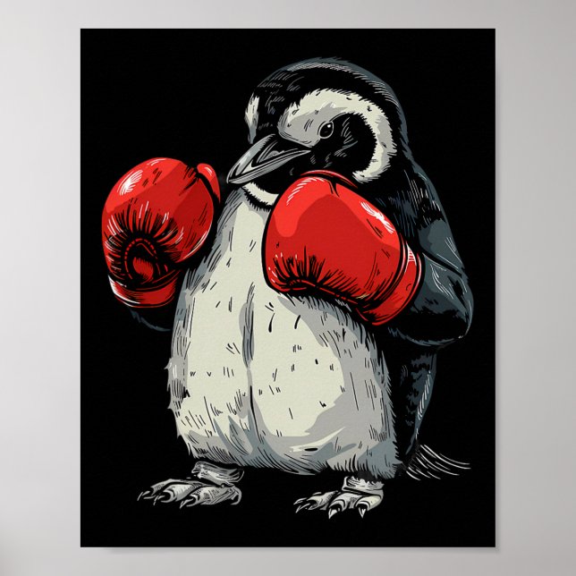 Boxing Penguin With Boxing Gloves Kickboxing Funny Poster (Front)