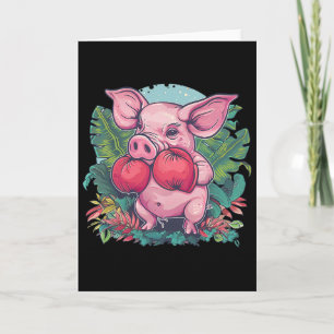 Boxing Pig With Boxing Gloves Kickboxing Funny Box Card