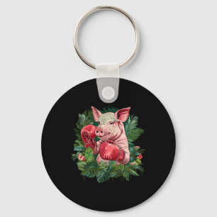 Boxing Pig With Boxing Gloves Kickboxing Funny Box Key Ring