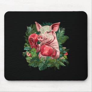 Boxing Pig With Boxing Gloves Kickboxing Funny Box Mouse Mat