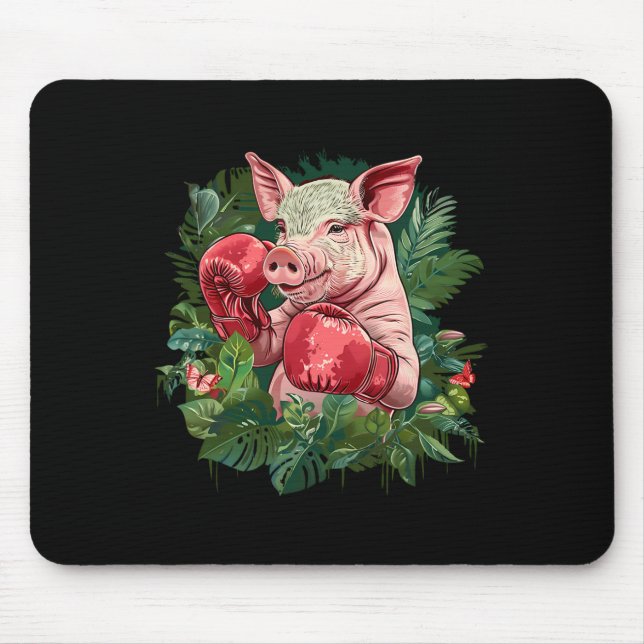 Boxing Pig With Boxing Gloves Kickboxing Funny Box Mouse Mat (Front)