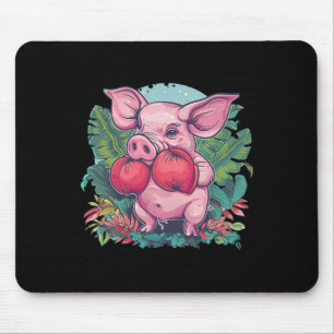 Boxing Pig With Boxing Gloves Kickboxing Funny Box Mouse Mat