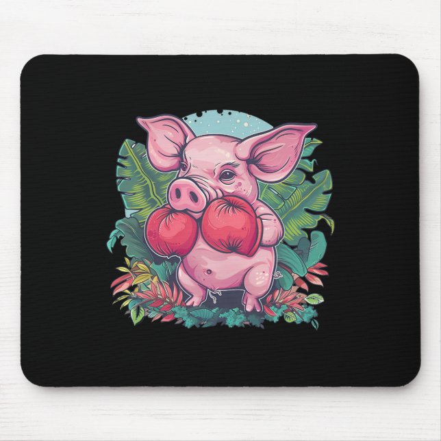 Boxing Pig With Boxing Gloves Kickboxing Funny Box Mouse Mat (Front)