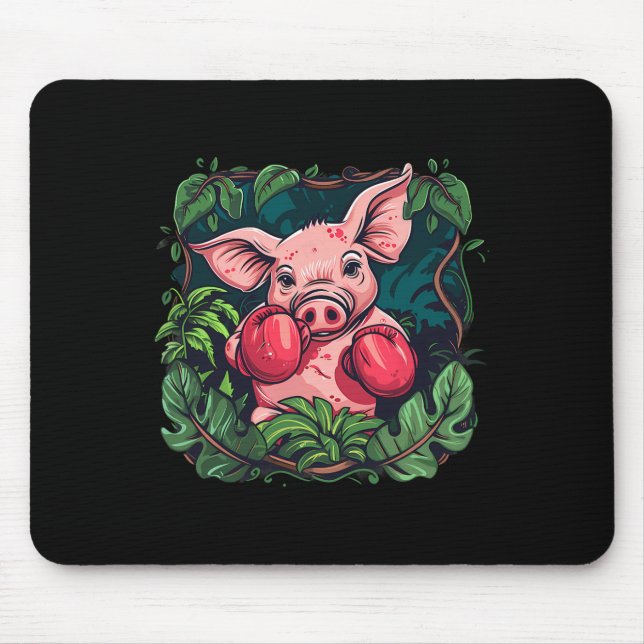 Boxing Pig With Boxing Gloves Kickboxing Funny Box Mouse Mat (Front)