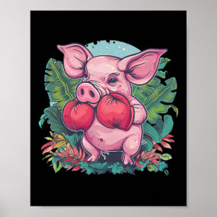 Boxing Pig With Boxing Gloves Kickboxing Funny Box Poster