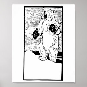 Boxing Polar Bear Fighting Global Warming Funny Poster