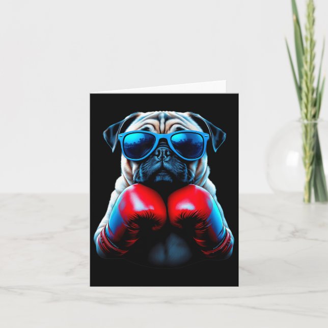Boxing Pug Dog Kickboxing Cool  Card (Front)