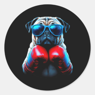 Boxing Pug Dog Kickboxing Cool Classic Round Sticker