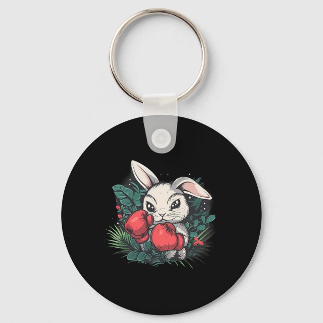 Boxing Rabbit With Boxing Gloves Kickboxing Funny  Key Ring (Front)