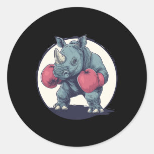 Boxing Rhino With Red Boxing Gloves Classic Round Sticker