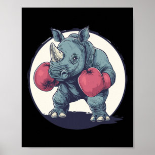 Boxing Rhino With Red Boxing Gloves Poster