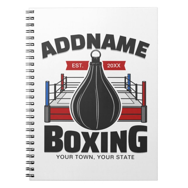 Boxing Ring ADD NAME Boxer Gym Speed Bag Notebook (Front)